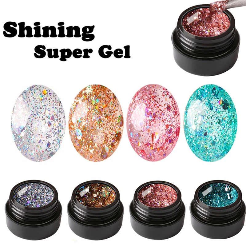 Pre-owned Price for  1PC Holographic Glitter UV Nail Gel Polish Colorful Super Shine Shimmer professional Manicure Soak 