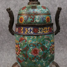 Песня voge Gem s5556 1" китайской Перегородчатой Эмали Бронзовый Дракон Статуя 3 голова слона Ладан горелки