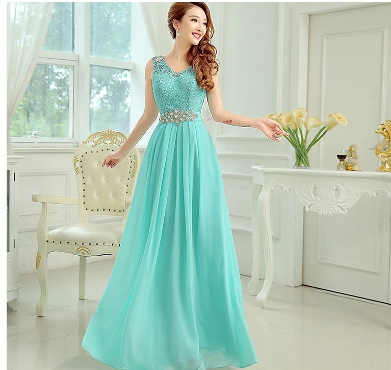 

Vestido madrinha 2019 lace chiffon crystal belt belt sexy V neck A Line turquoise royal blue pink purple bridesmaid dresses long