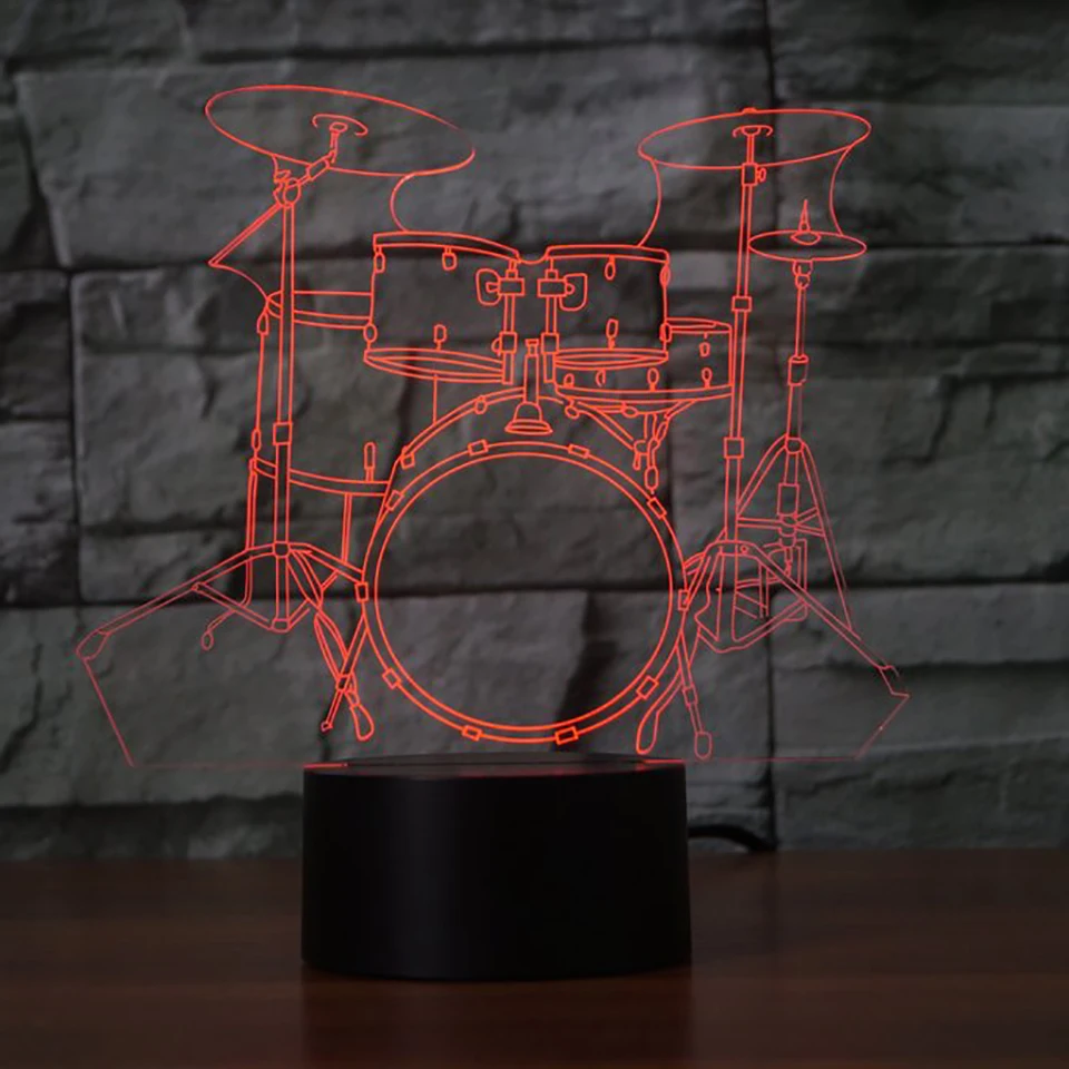 7 цветов музыкальный инструмент джазовая барабанная установка 3D настольная лампа Usb светодиодный ночник сенсорный детский сон