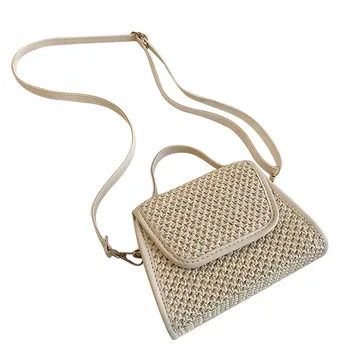 

Maison Fabre Women Beach Linen Bucket Bag Burlap Square Bag Mini Hand-woven Shopping Handbag Female Small Messenger Bag Dropship