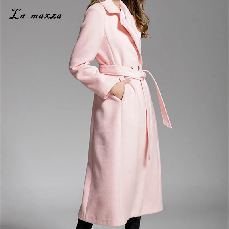 Women Winter Wool Long Coat 2018 Vintage Elegant Fashion Korean Style