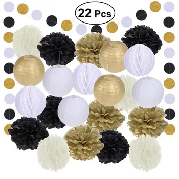 

22 Pcs Decorative Black Gray Flower Paper Lanterns Honeycomb Ball Wedding Kid Birthday Decoration Babyshower