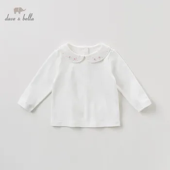 

DB11795 dave bella autumn baby girl pullover children long sleeve white t-shirt infant toddler high quality tops kids tees