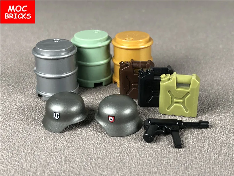 20 шт./лот кубики Moc масла, сворачиваемая Спортивная бутылка(не содержит бис-бочки M35 солдатский шлем MP40 оружие строительные блоки куклы DIY игрушки для детей, подарки для детей