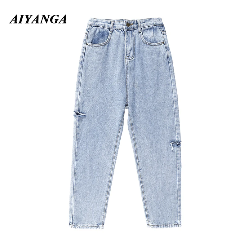 

Vintage Ladies Boyfriend Jeans For Women Mom High Waiste Jeans 2019 Ripped Jeans Casual Harem Pant Korean Streetwear Denim Pants