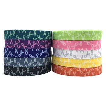 

Breast Cancer Awareness Printed Fold Over Elastic 10 Yards 16mm FOE Webbing Diy Hair band Sewing decoration Accessories
