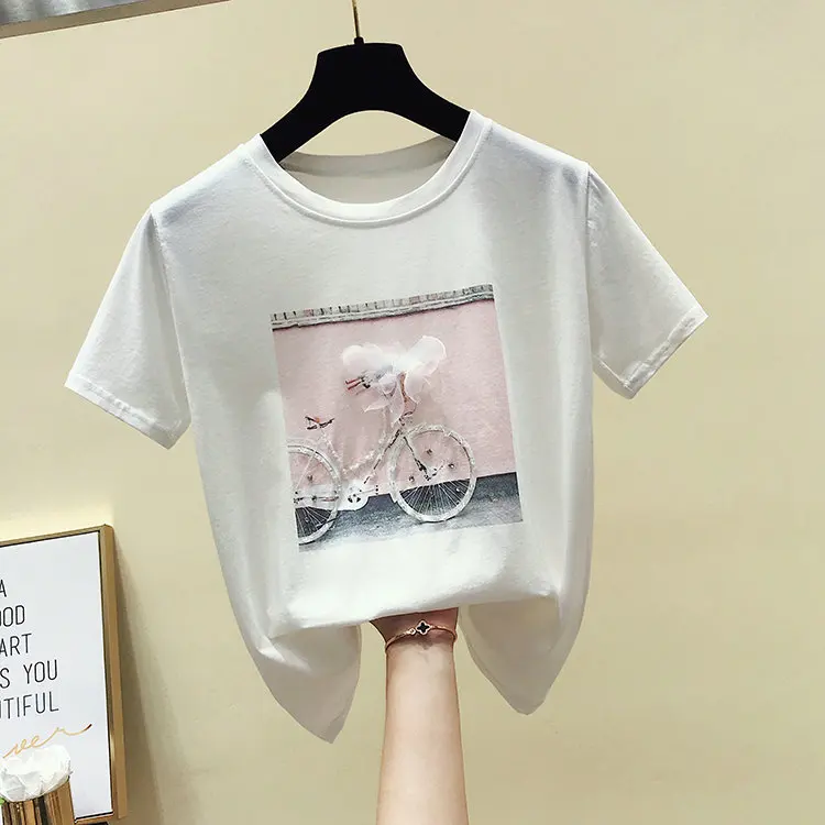 Белый BOBOKATEER Модные женские футболки Летние Топы Kawaii розовый футболка Femme белый Футболка женская одежда Camisas Mujer - Цвет: Белый