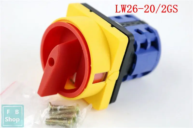

1pcs LW26-20/2GS 2 postion OFF-ON 690V 20A Padlock 2 poles 8 terminals Rotary switch main switch emergency stop silver contact