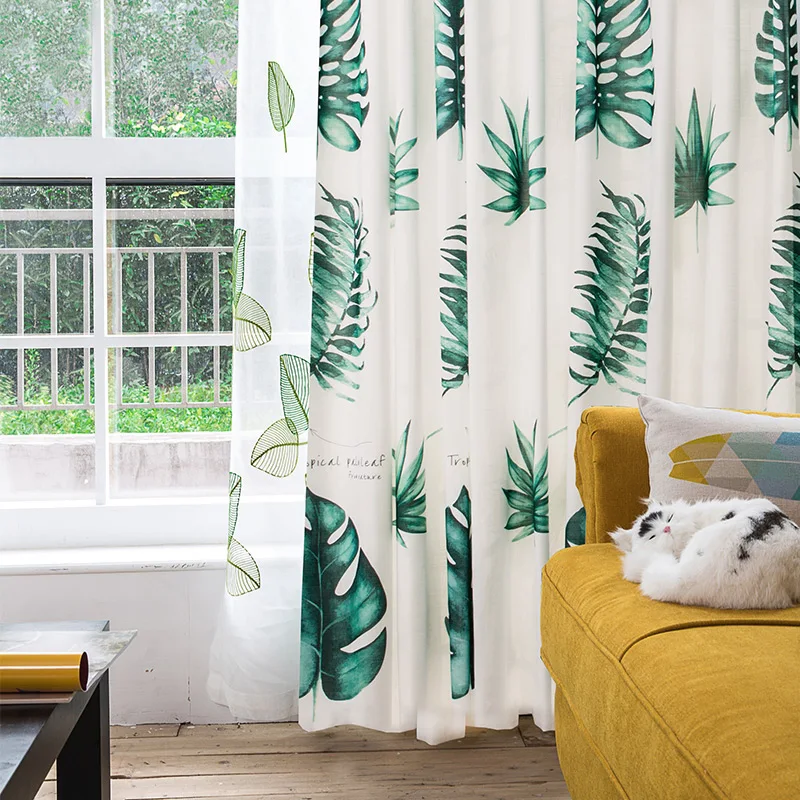 Тропические зеленые листья пальмовое дерево, Простые занавески для спальни, современные занавески для гостиной, оконные драпы для дома - Цвет: style2 curtain 1PC