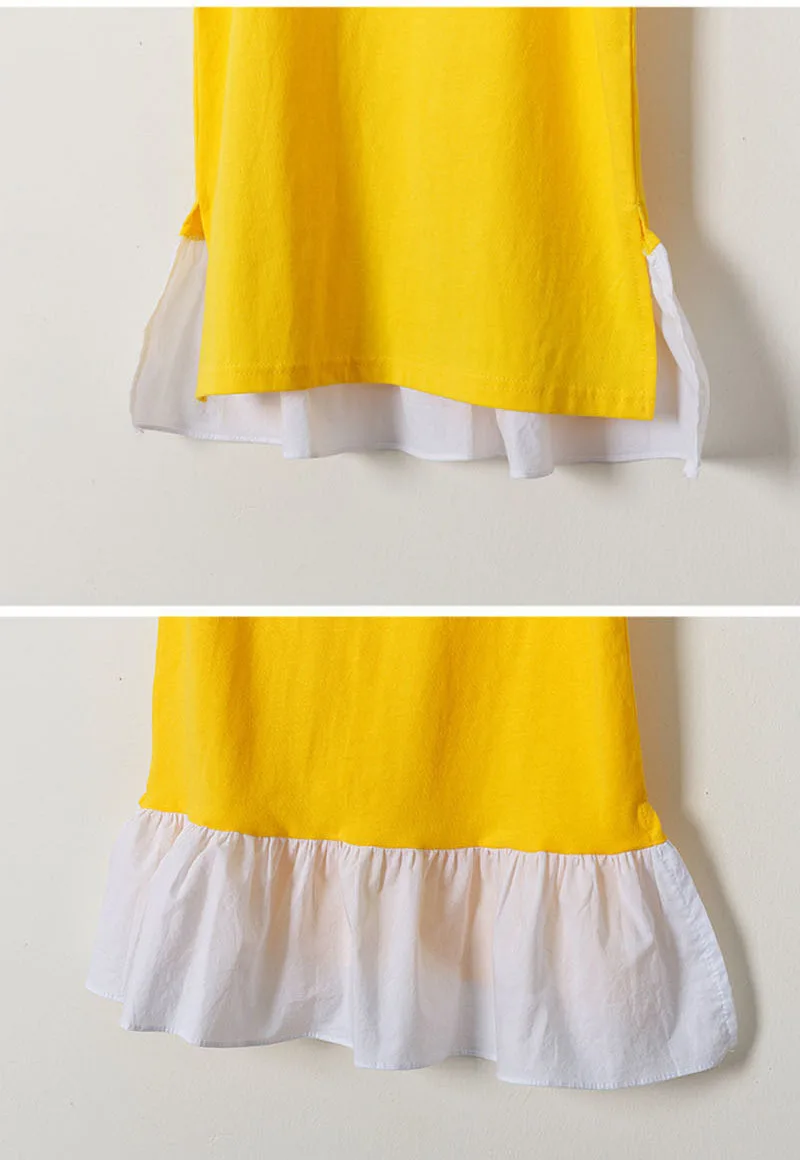 Ruffles Patchwork Little Big Girl Dresses Cotton Summer Yellow Kids Dresses Designs Teenager Children Boutique Clothes 2019 (3)