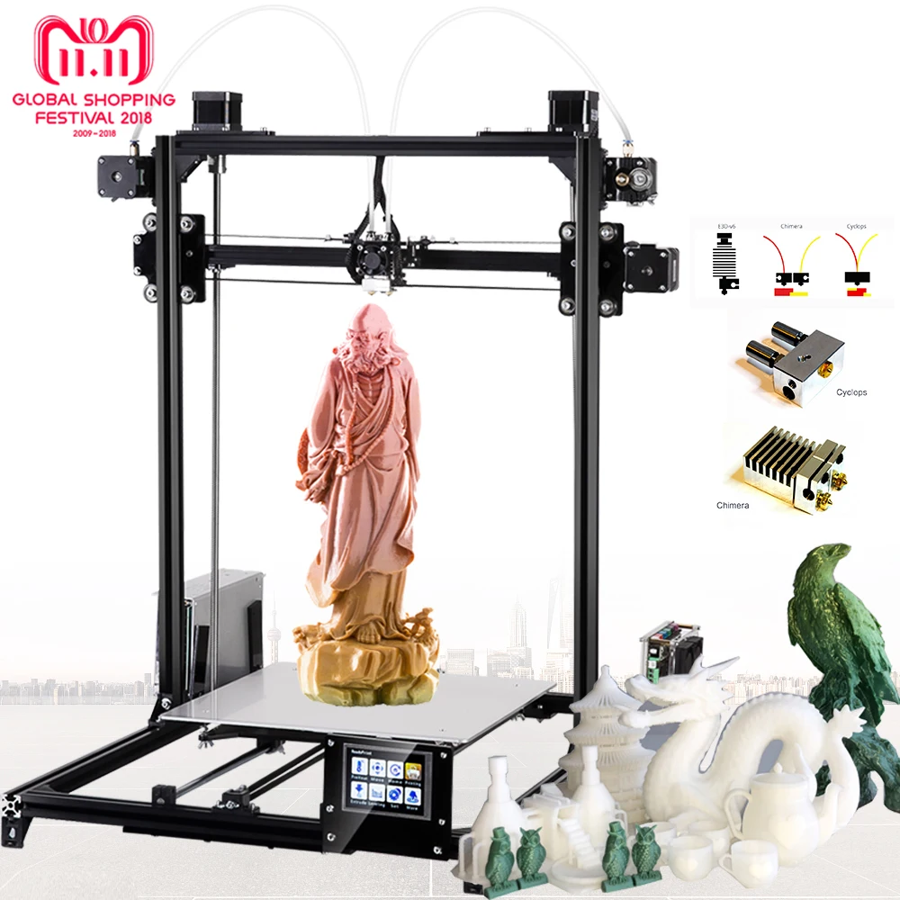 Günstige Flsun Große größe 3d Drucker 300x300x420mm Auto Level Touchscreen Daul Extruder DIY 3D Drucker kit Beheizte Bett