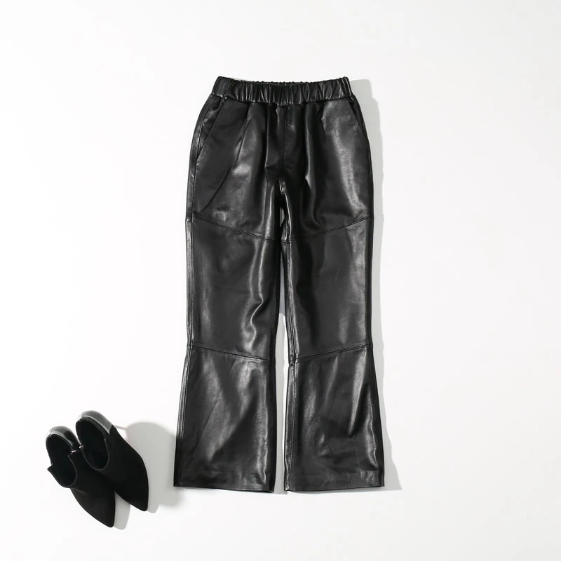 grey leather trousers womens