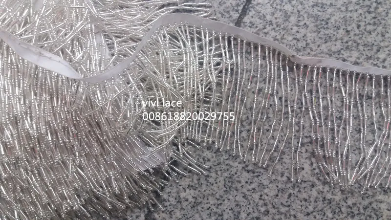 

10 yards/bag c003# silver sparkle ribbon beads tassel fringe 9 cm width for decoration dress/fashion designer/garment