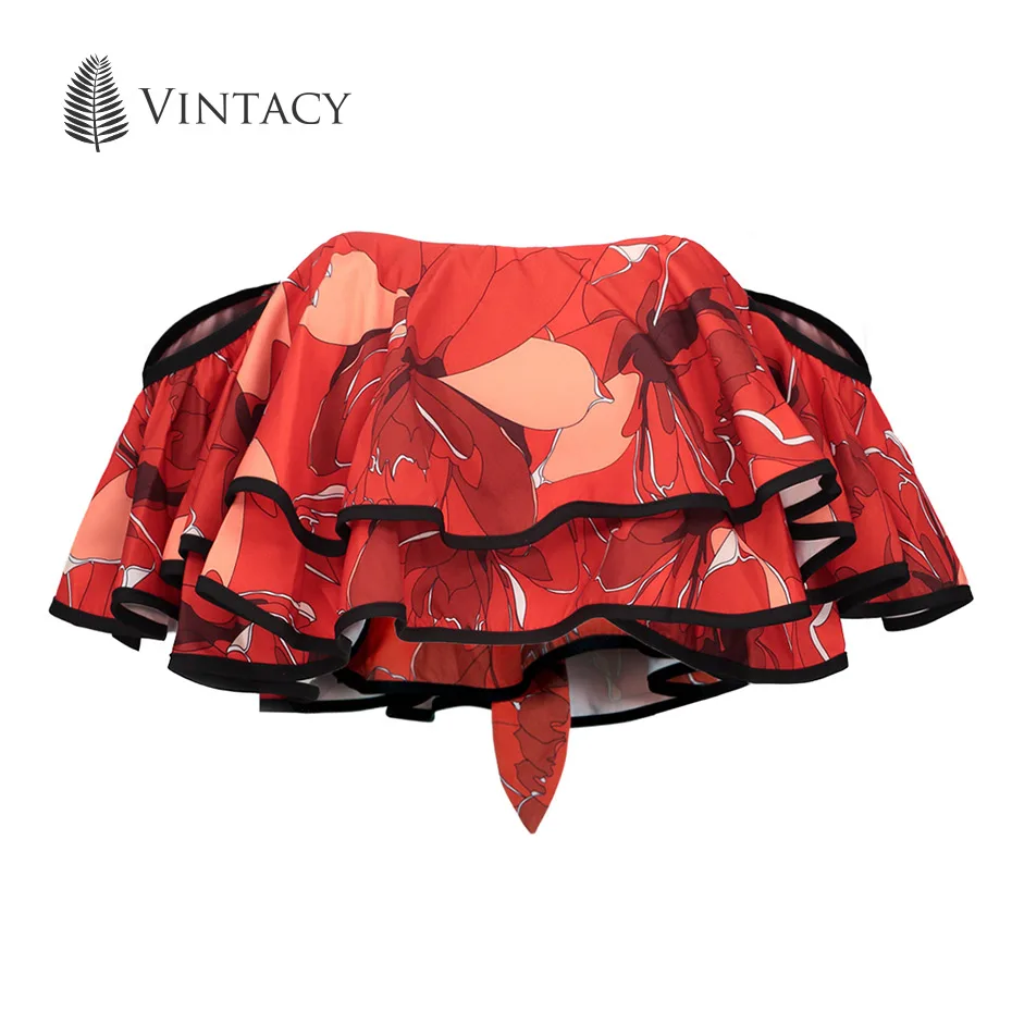 

Vintacy Women Crop Top Sexy Slash Neck Off Shoulder Strapless Tank Female Red Print Floral Summer Ruffle Short Cropped Tank Top