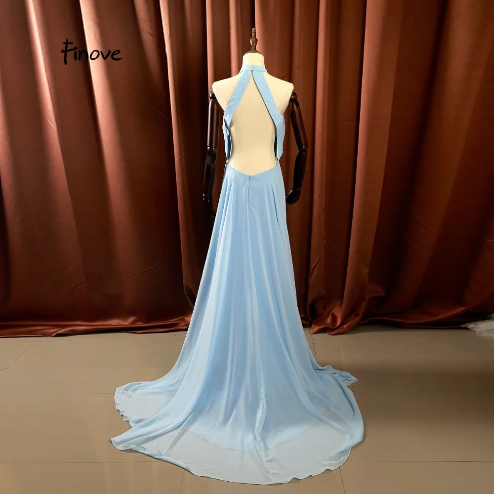 Finove, платье для выпускного вечера, длинное, стиль, элегантное голубое небо, шифон, с бисером, сексуальное, открытая спина, ТРАПЕЦИЕВИДНОЕ, женские платья размера плюс