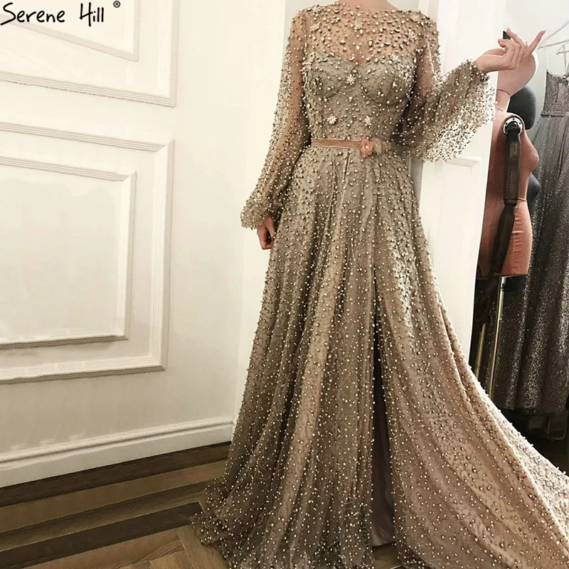 Арабский халат, роскошные блестящие вечерние платья с бриллиантами и жемчугом, модные сексуальные вечерние платья с длинным рукавом, беззаботный холм LA6535