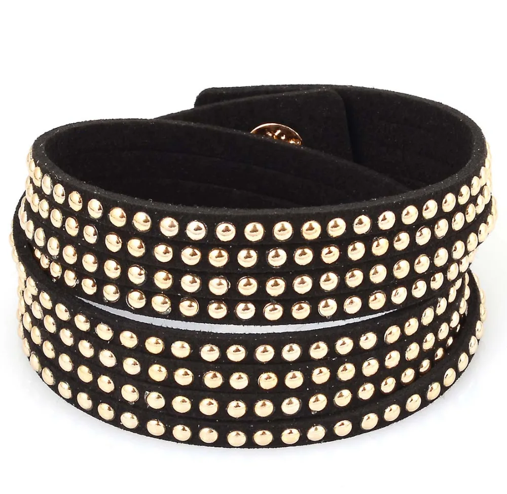 

Miasol Double wrap leather multilayers bracelet with shiny rivet Bracelets,double wrapped bracelets For Women Gift