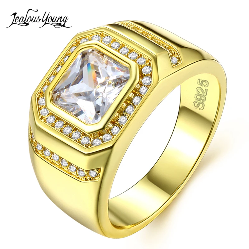 

Fashion Gold Color Square Zircon Men Ring Gothic Stainless Steel Rings Luxury Man Wedding Party Ring Jewelry anel anillos