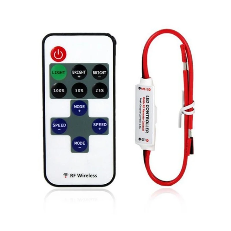 

DC5V-12V-24V RF wireless mini single controller remote frequency smooth dimmer DC & Wire connector for led strip bulb cob
