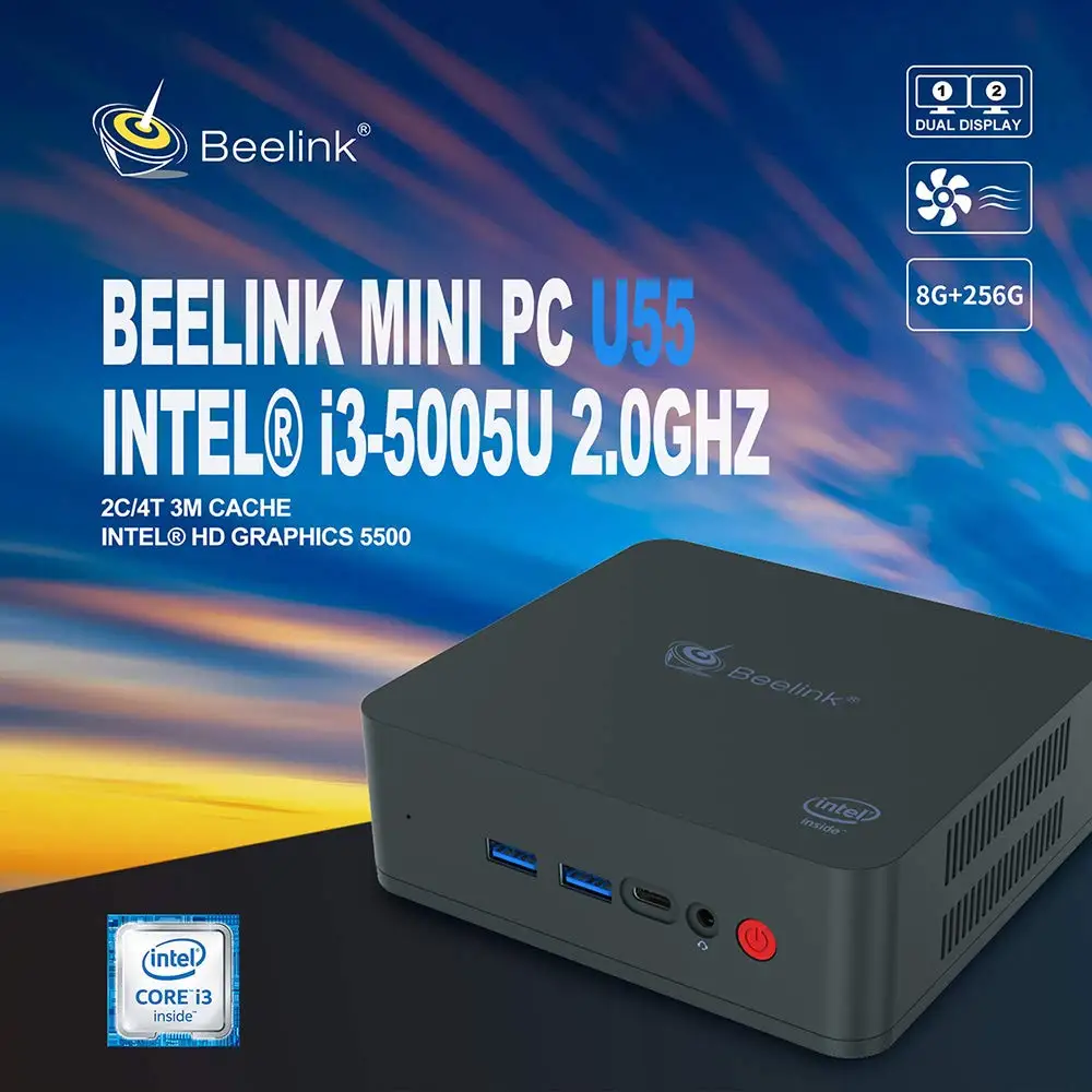 Beelink U55 Мини ПК Intel Core I3-5005U процессор (Intel Hd 5500), Ddr3L 8 Gb Ram/256 Gb Ssd/Diy Hdd 1000 Мбит/с Lan 2,4/5,8G