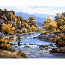 Ручная роспись Diy картина Рыбалка Рисование Раскраска по номерам цифровые масла Набор для рисования по номерам пейзаж для домашнего декора