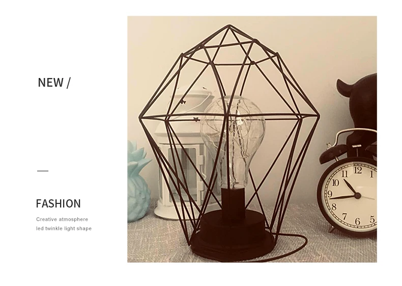 Iron LED Geometric Table Lamp Nordic Style Home Office Decor Pretty Ornament Multiple Iron wire made Battery case Holiday Lamp (6)