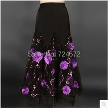 Танцевальный Костюм для бальных танцев с цветочной вышивкой, юбка для бальных танцев для женщин, черная юбка для бальных танцев