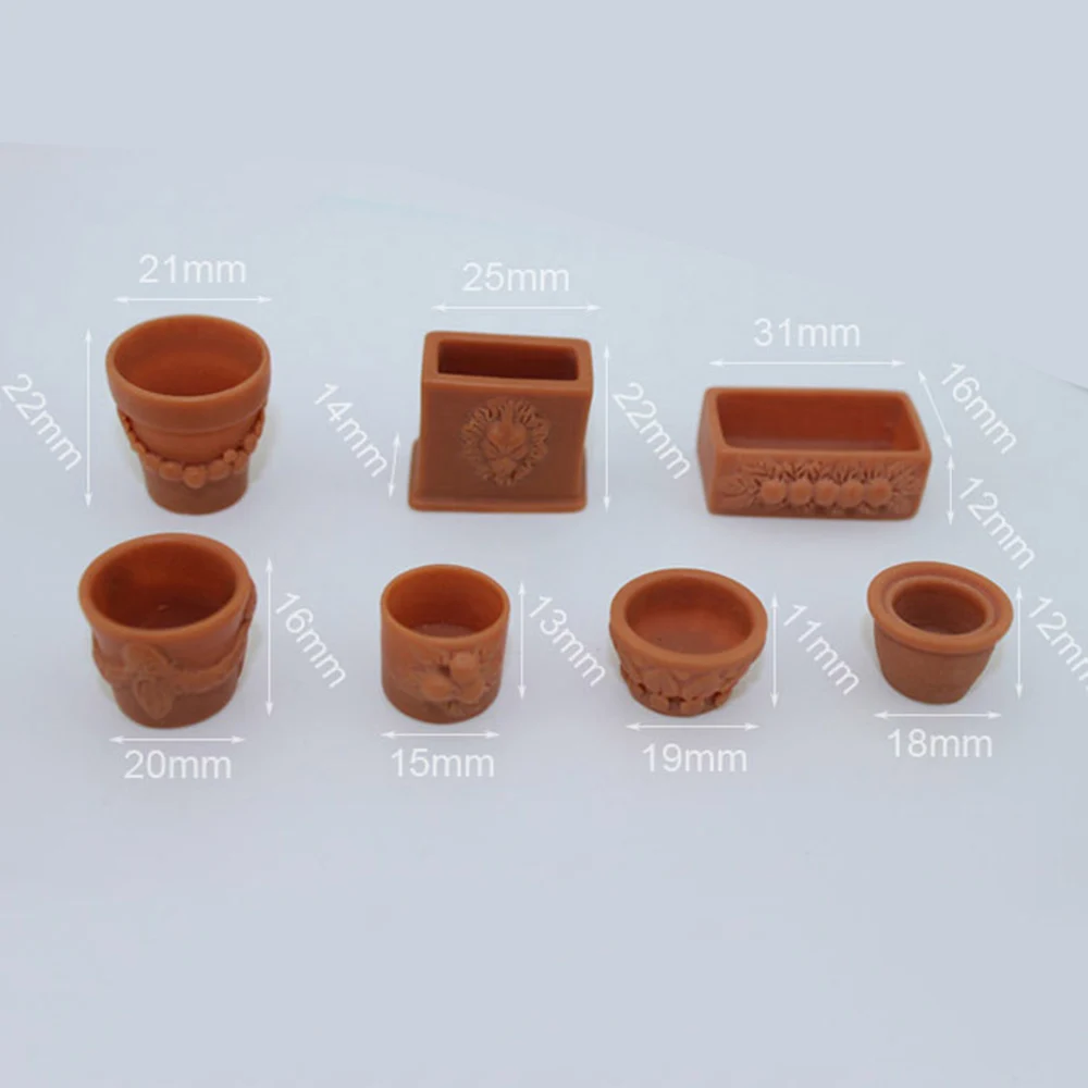 

7Pcs 1/12 Dollhouse Miniature Accessories Mini Resin Flowerpot Simulation Garden Flower Pot Model Toy for Doll House Decoration