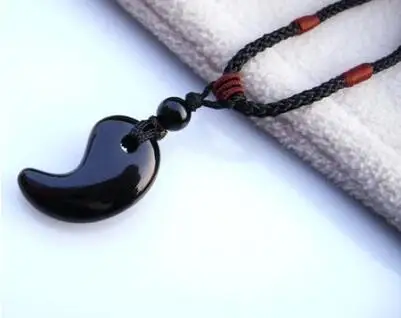 

Natural Obsidian Crystal Gems Stone Shinto Magatama Amulet Pendant men women fashion bracelet jewelry + free rope wholesale