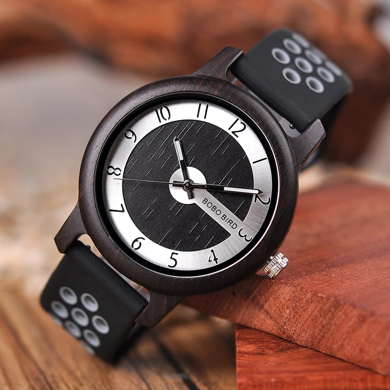 BOBO BIRD Luxury Bamboo Watch Men and Women Silicone Color Strap Writwatches Ideal Gifts Items Relogio Masculino C-R11