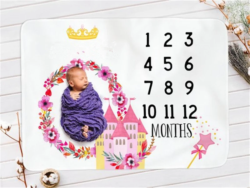 Cute Animals Flowers Rainbow Pattern Infant Baby Milestone Background Blankets Backdrop Calendar Bebe Boy Girl Photo Accessories