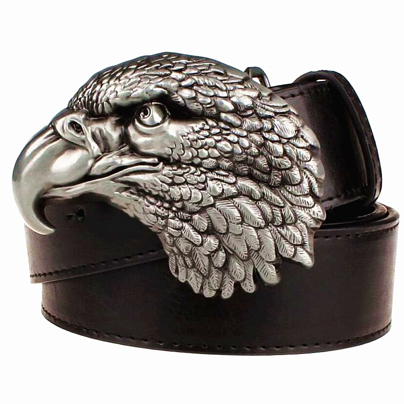 

Fashion New men's leather belt metal buckle hawk needle knot punk rock belts exaggerated Eagle Head design belt hip hop girdle