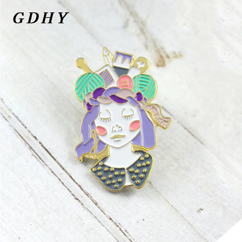 GDHY Craft Queen красивая девушка жесткая эмалированная брошь кнопка веселые блестящие
