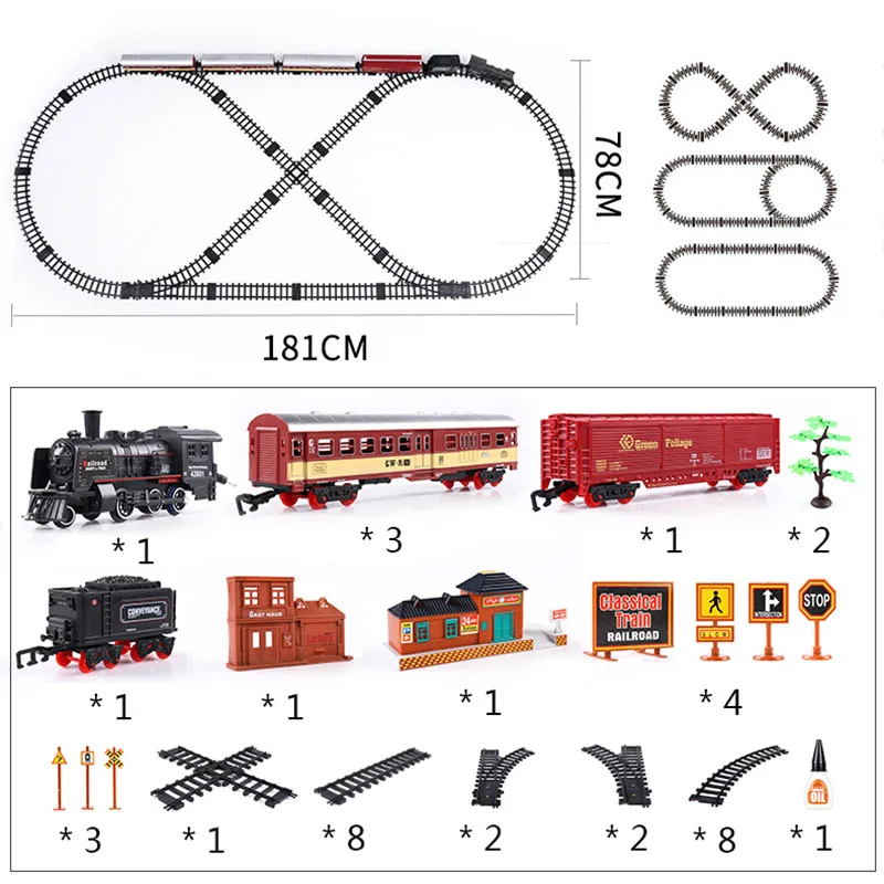 Модель 1/24 года, Классическая модель железной дороги, паровозик, набор электронных поездов, сборные игрушки, сделай сам, железная дорога, трек, машинки, игрушка для детей - Цвет: black classic train