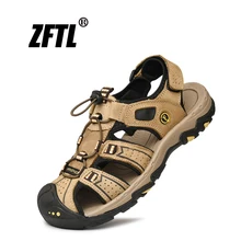 YIGER/мужские сандалии; уличные сандалии из натуральной кожи с защитным носком; нескользящие повседневные сандалии; мужская пляжная обувь для отдыха; 098