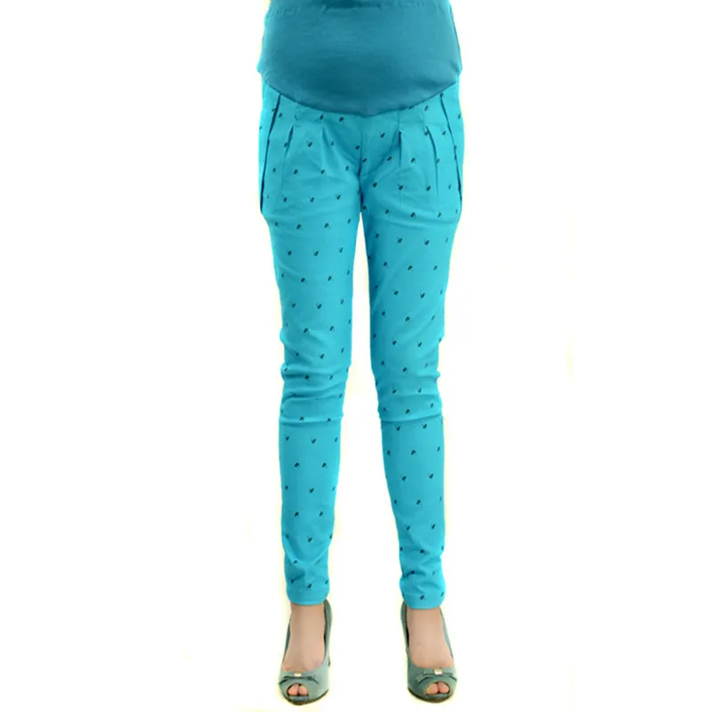 Элегантные хлопковые брюки для беременных с эластичным поясом; брюки-карандаш; Одежда для беременных женщин с принтом кота; Одежда для беременных; E0050 - Цвет: green