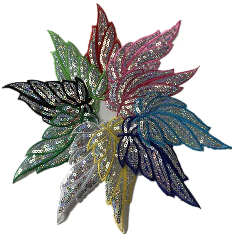 

(10 pieces/lot) embroidered patches sequined appliques iron-on leaves accessories quilting for patchwork DIY needlework zakka