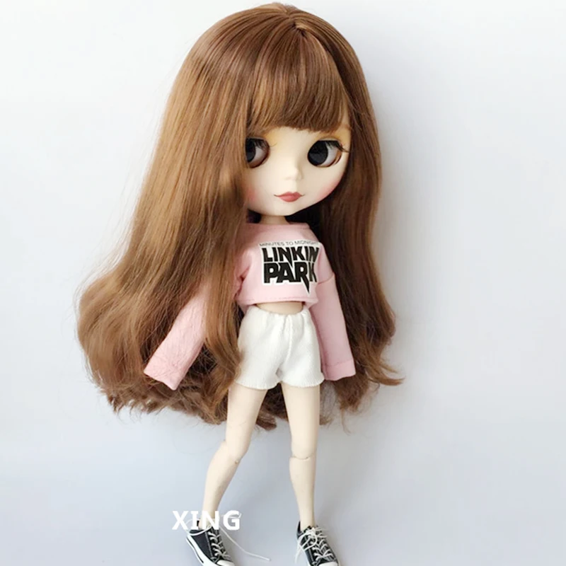 

2pcs/set Doll's Blyth Clothes Striped Casual T-shirt+ denim Shorts for Barbi Shirt for 1/6 Doll Clothing Accessories