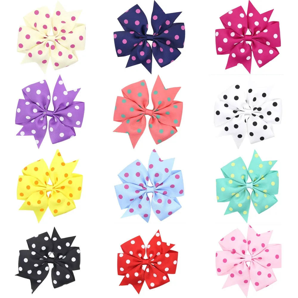 

11cm polka dots printed grosgrain ribbon bow with clip for hair accessories