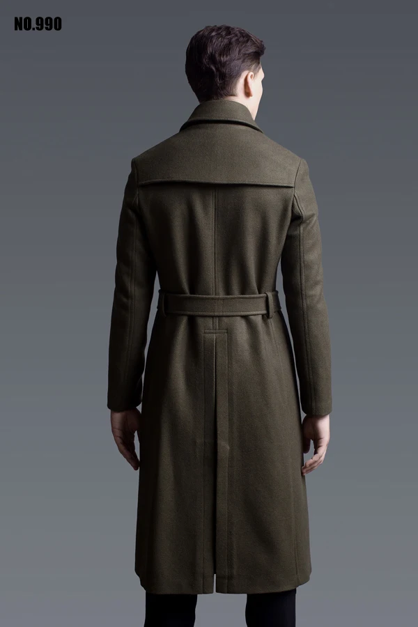 AYUNSUE длинное шерстяное пальто плюс размер мужские куртки армейский зеленый осенне-зимние пальто двубортное шерстяное пальто Manteau Homme KJ249