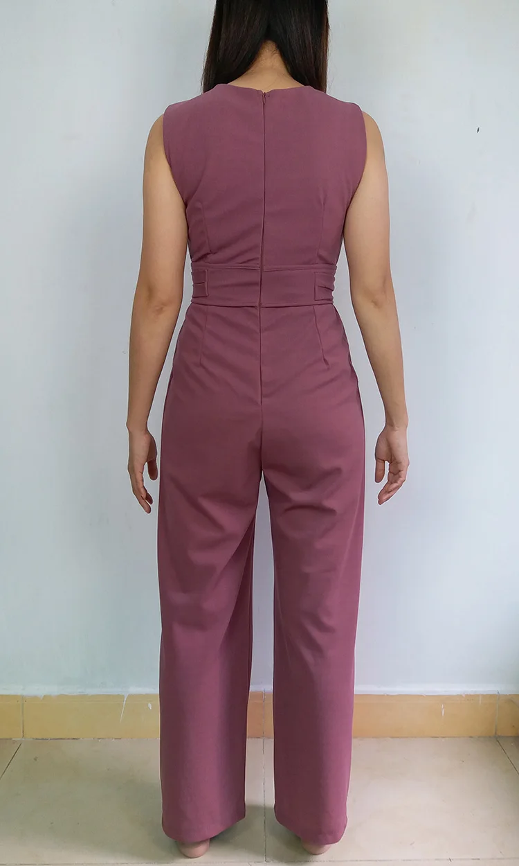 Ladies Fantastic Sleeveless Solid Jumpsuit Purple Back