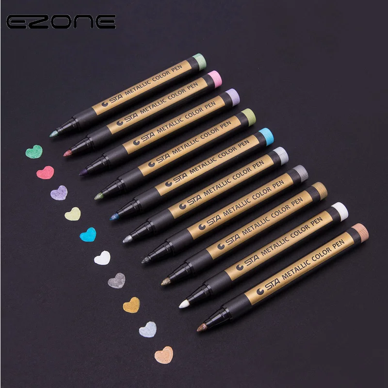 

EZONE 10Pcs/Set Marker Pen Art Marker For Album Black Paper Candy Color Marking Pen Canetas Kawaii Drawing School Art Supplies
