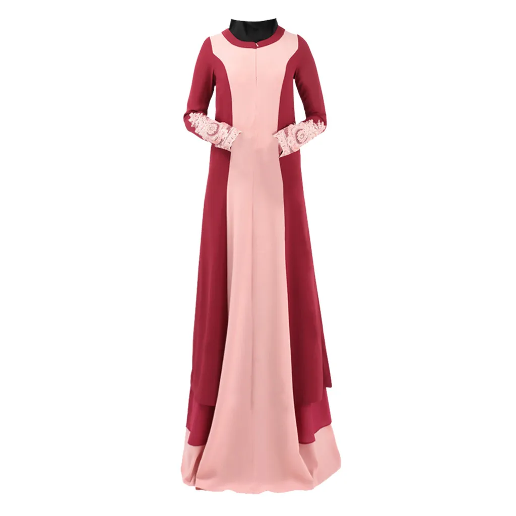 Мусульманское женское с длинным рукавом Дубай Кружевное платье макси Абая Длинное Макси платье арабский джилбаб мусульманский халат _ 3,29