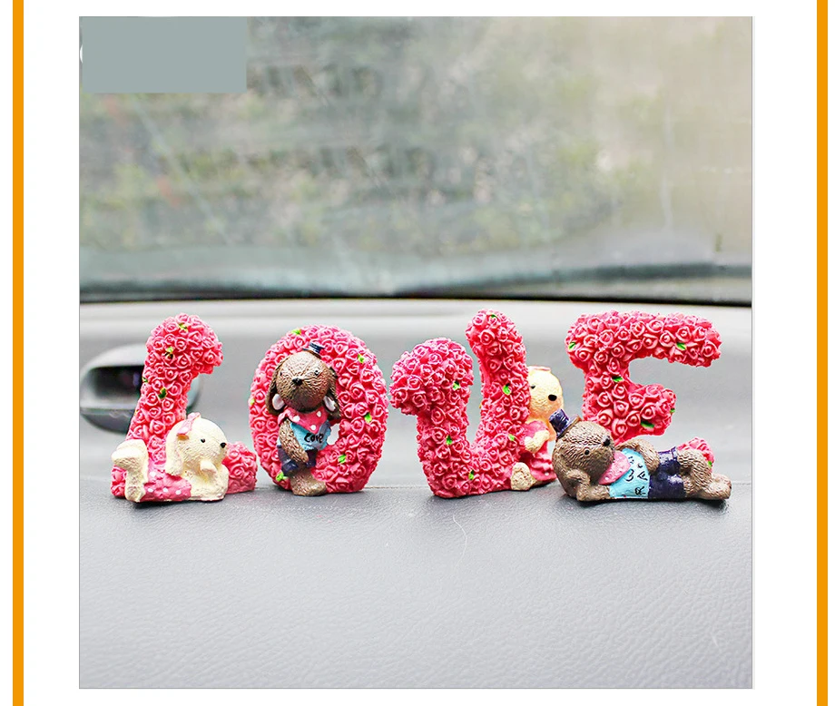 Romantic Car Ornaments Roses Love Cute Rabbit Car Ornaments Decorative Car Accessories For Girls Creative Wedding Gift (5)