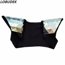 Пикантные серебристые золотые линзы кристаллы зеркала жилет бюстгальтер Женские костюмы Комбинезоны певица танцор DJ DS шоу ночной клуб