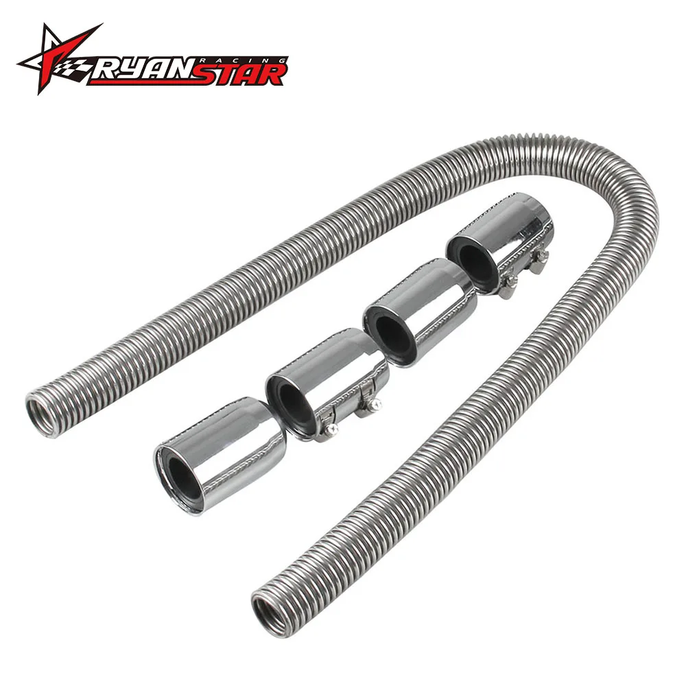48" Stainless Steel Radiator Flex Coolant Water Hose Kit With Caps