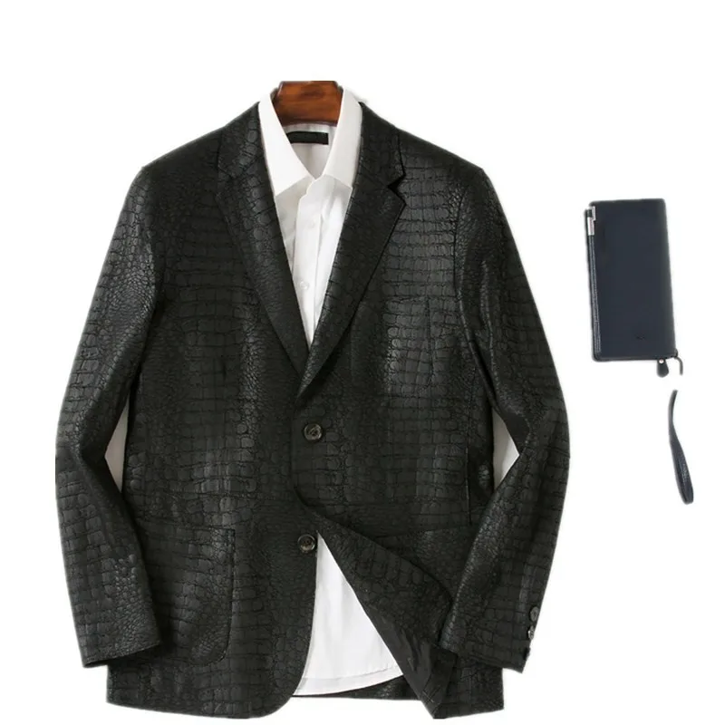 Высококачественная Мужская куртка из натуральной кожи, модный приталенный Мужской Блейзер, деловое повседневное пальто, Мужская однобортная верхняя одежда 3XL