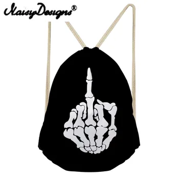 

NOISYDESIGNS Hip-hop style Cool Punk Skull Printing men's Drawstring Backpack travel bags for Teenagers Harajuku pouch Mochila