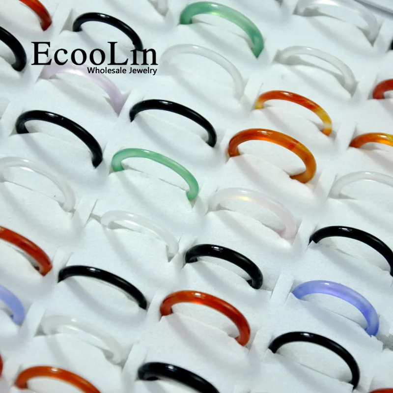 10 шт. EcooLin ювелирные изделия многоцветный Сердолик агате для женщин девочек тонкие кольца много смешанных цветов оптом пакеты LR4021